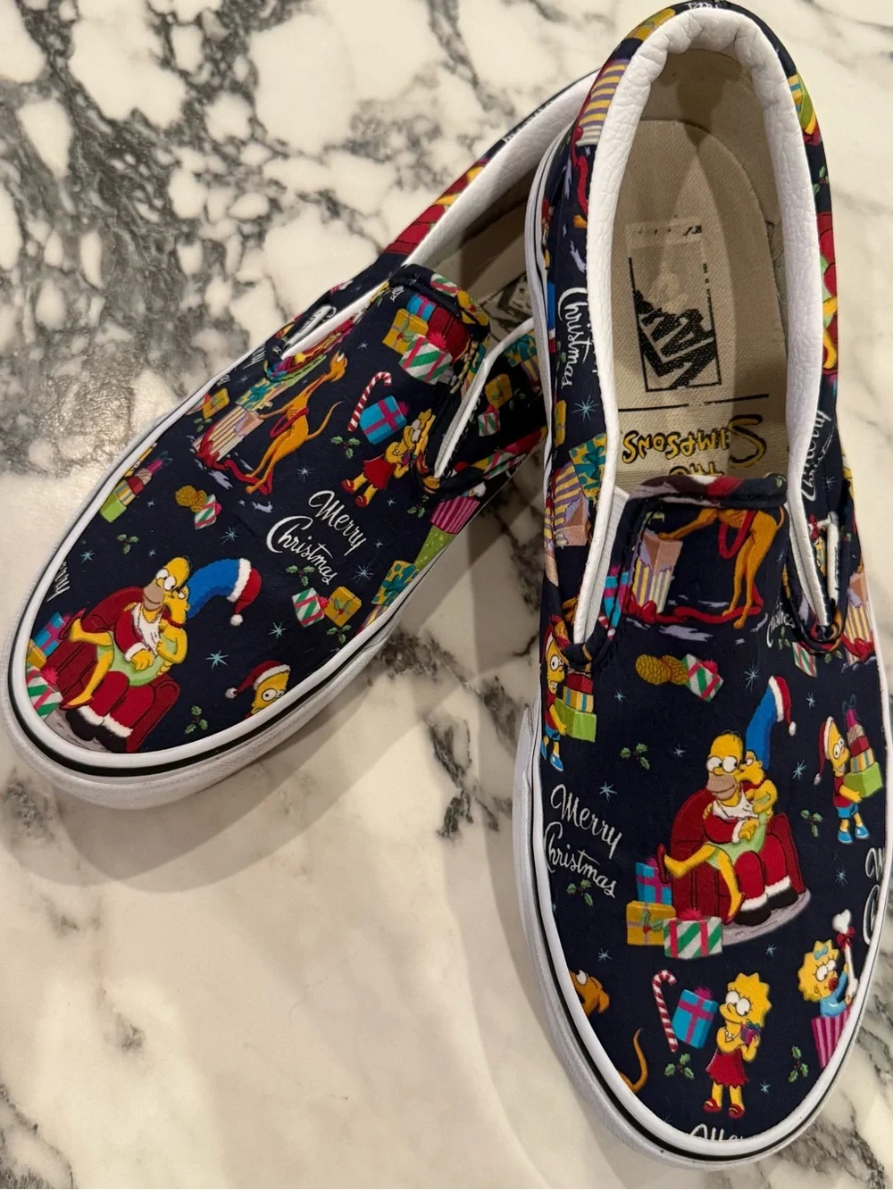 RARE Vans Classic Slip On The Simpsons Christmas Sneakers Men's 8.5 Holiday